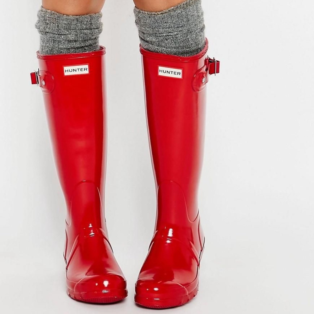 Tall Glossy Hunter Boots in Red